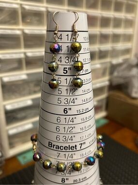 Handmade Goldtone Looped Disco Ball Beads Bracelet & Earrings Set